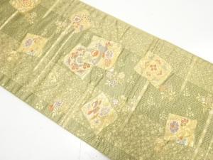 色紙に鴛鴦・華紋・草花模様織り出し　袋帯
